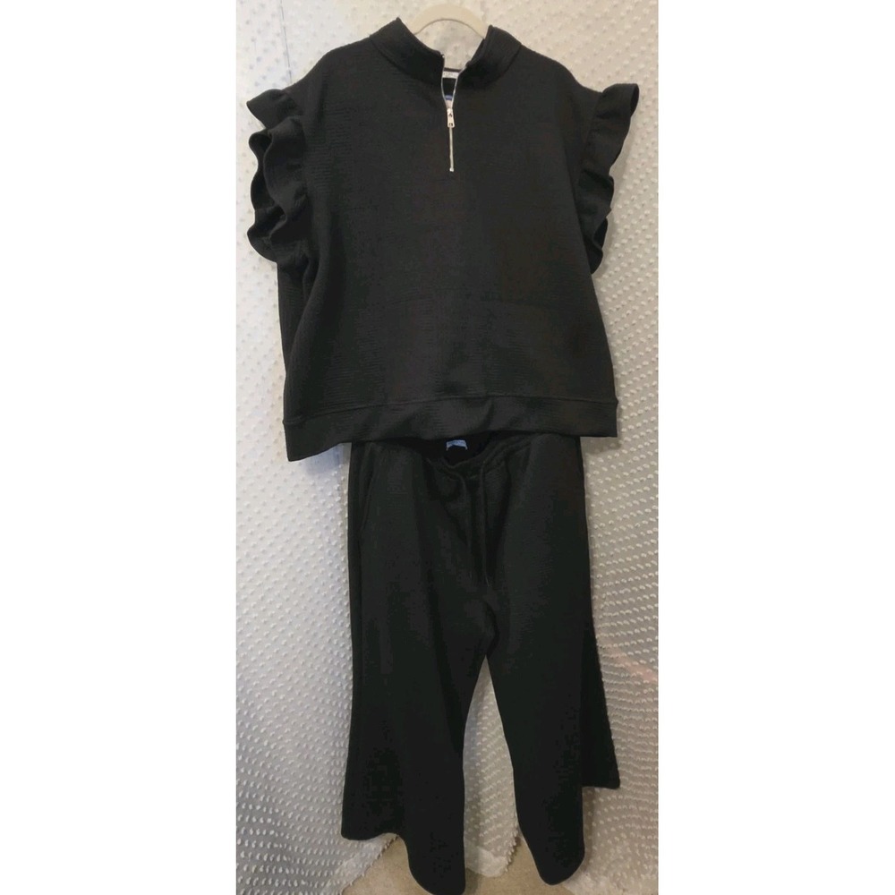 Double Take Womens 3X‎ Black Textured Short Sleeve Top Oversized Boho Chic